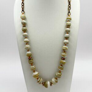Ann Taylor LOFT Bronze tone beige white glass bead necklace. 33"